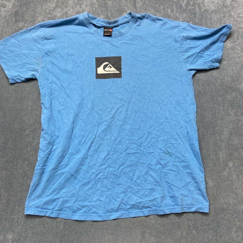 Quiksilver T Shirt Mens Large Blue Crew Neck Graphic Logo Short Sleeve Pullover